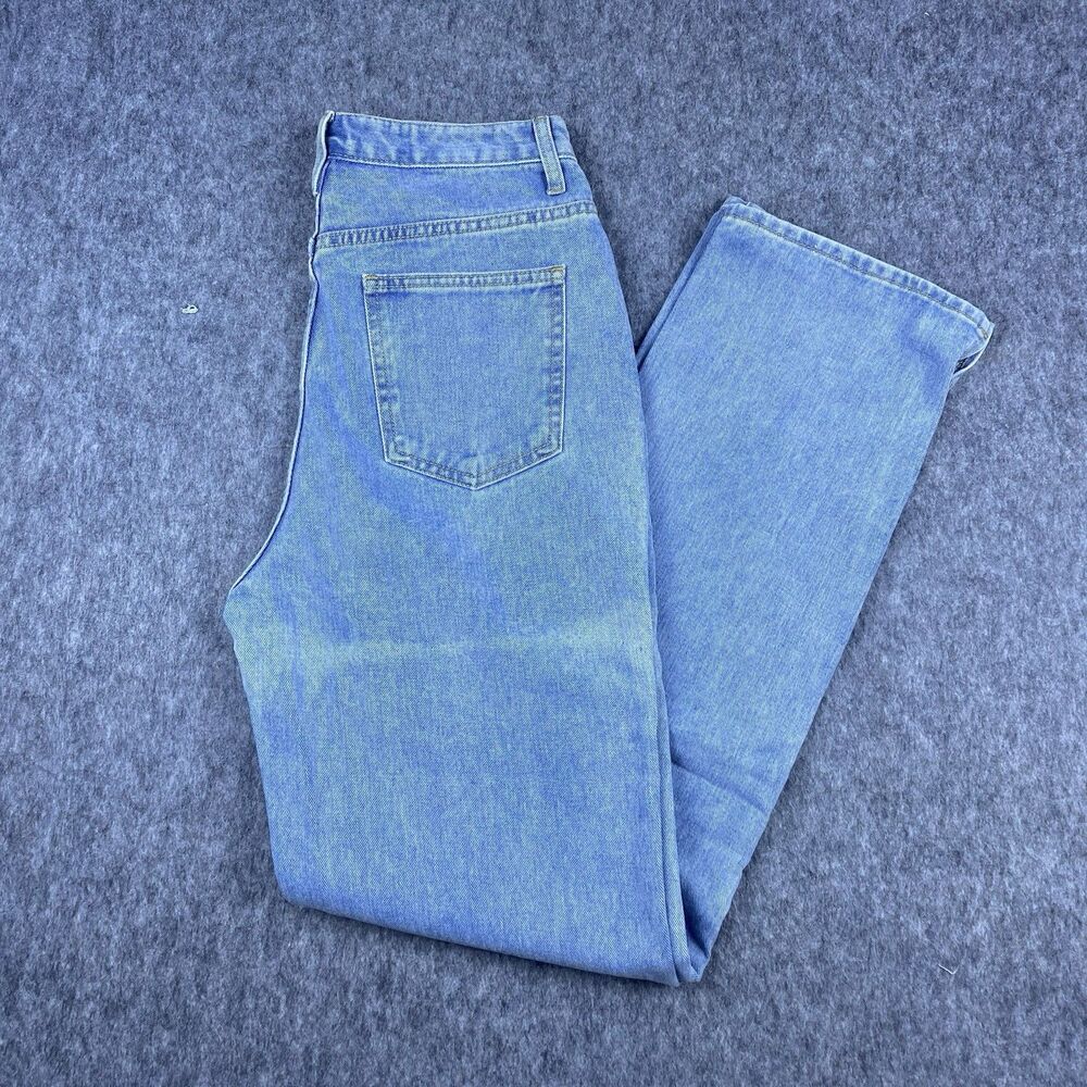Boohoo Women's Jeans High Waist Wide Leg Light Wash Blue Denim Split Ankle Sz 4